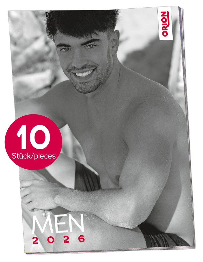 Pin-up kalender "Mænd 2026" i en pakke med 10 stk.