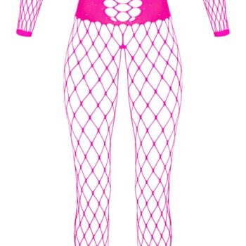 Åben catsuit fremstillet af pinkfarvet mesh