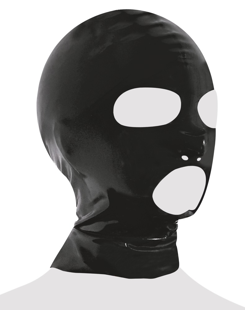 Hovedmaske ud af latex med åbninger for øjne, mund og næsebor
