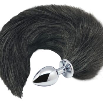 "Black & White Fox Tail Mâ metal anal plug med faux fur hale på stopperen