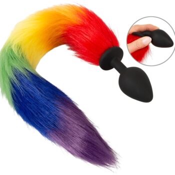 Analplug âfluffy tailâ med farvig hale i imiteret pels
