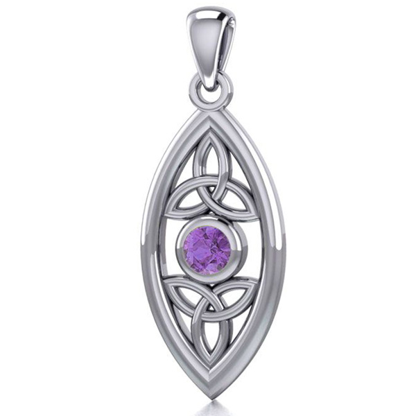 Vedhæng med Triquetra - Treenighedssymbolet og Ametyst - 32mm - u/kæde